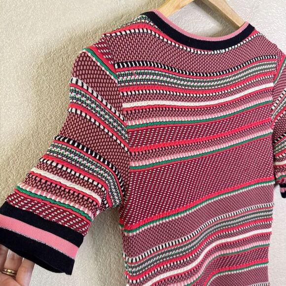 Anthropologie Aldo Martins Alice Stripe Knit Dress Womens Medium Pink Red Ruffle - Picture 13 of 15